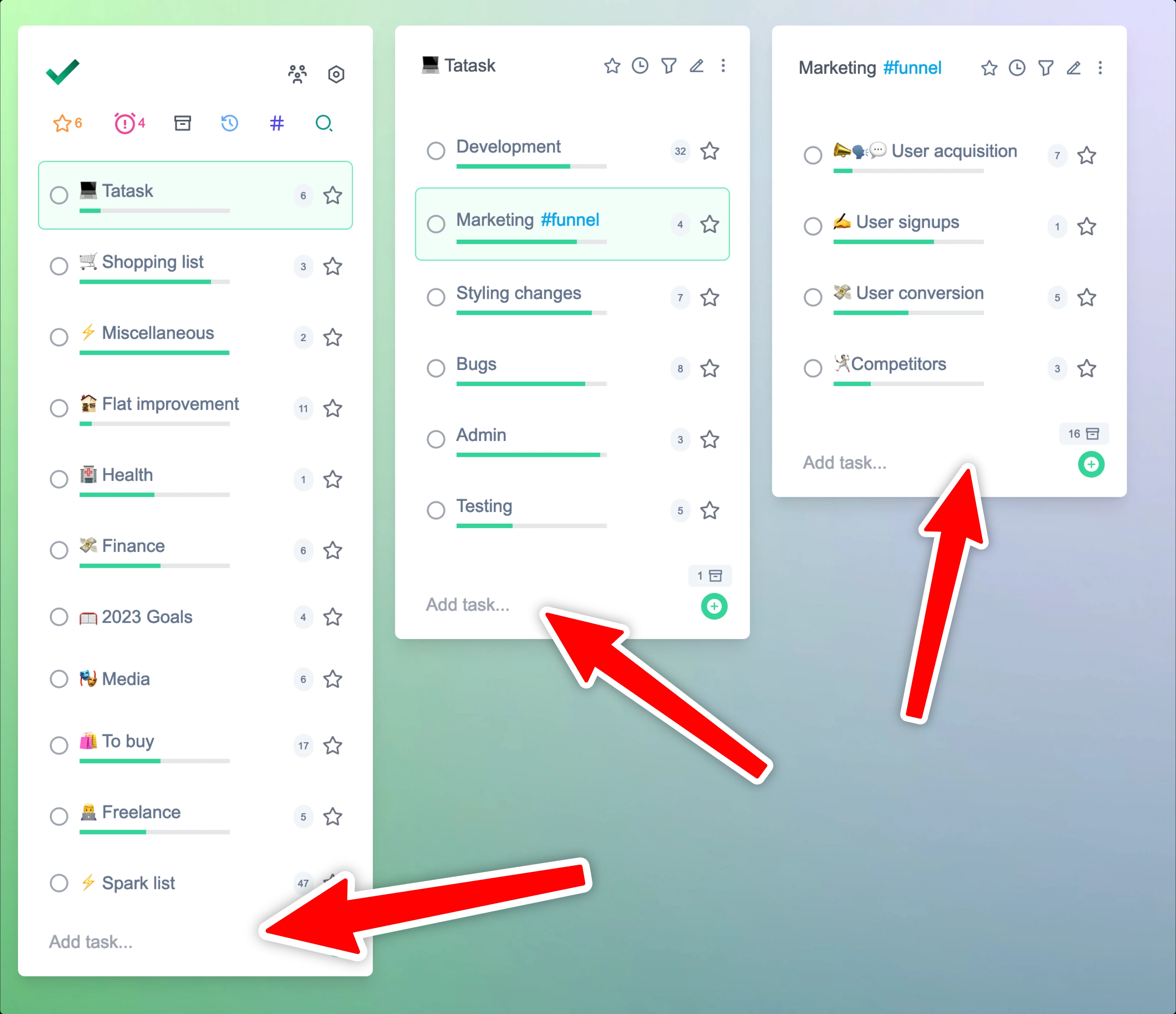 annotated image pointing to the new task inputs on a task card